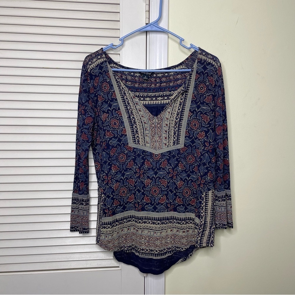 Lucky Brand Womens Size Small blue Long Sleeve Boho Top Hi Low Lightweight